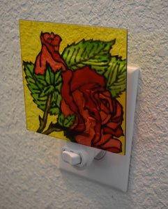 Painted Glass Nightlight - Red Roses