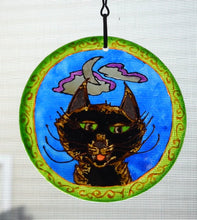 Load image into Gallery viewer, Large Painted Glass Suncatcher - Black Cat