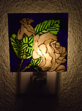 Load image into Gallery viewer, Painted Glass Nightlight - White Roses (Cobalt Blue Background)