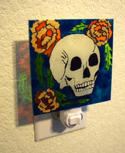 Load image into Gallery viewer, Painted Glass Nightlight - Skull and Marigolds