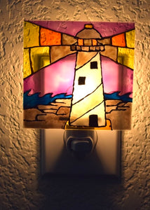 Painted Glass Nightlight - Lighthouse
