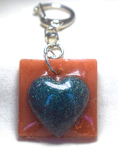 Load image into Gallery viewer, Affirmation Heart Keychain - Beautiful (teal and copper)