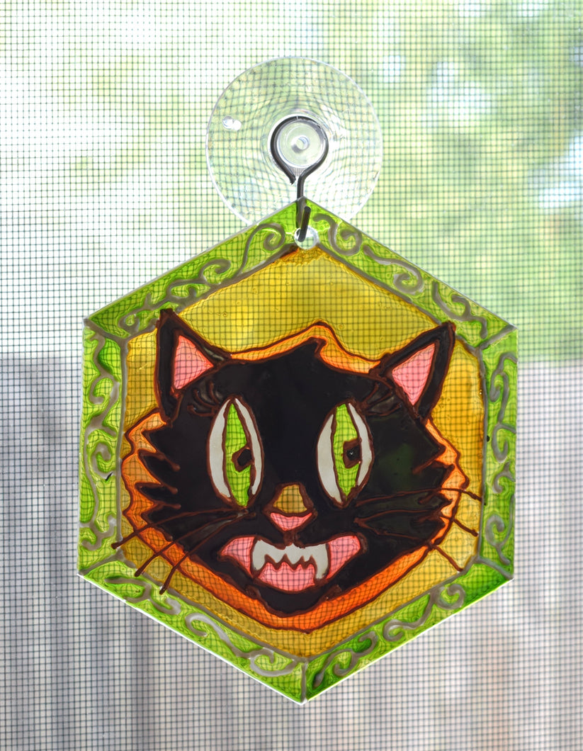 Small Painted Glass Suncatcher - Halloween Cat
