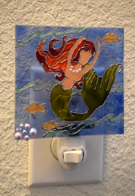 Painted Glass Nightlight - Joyous Mermaid