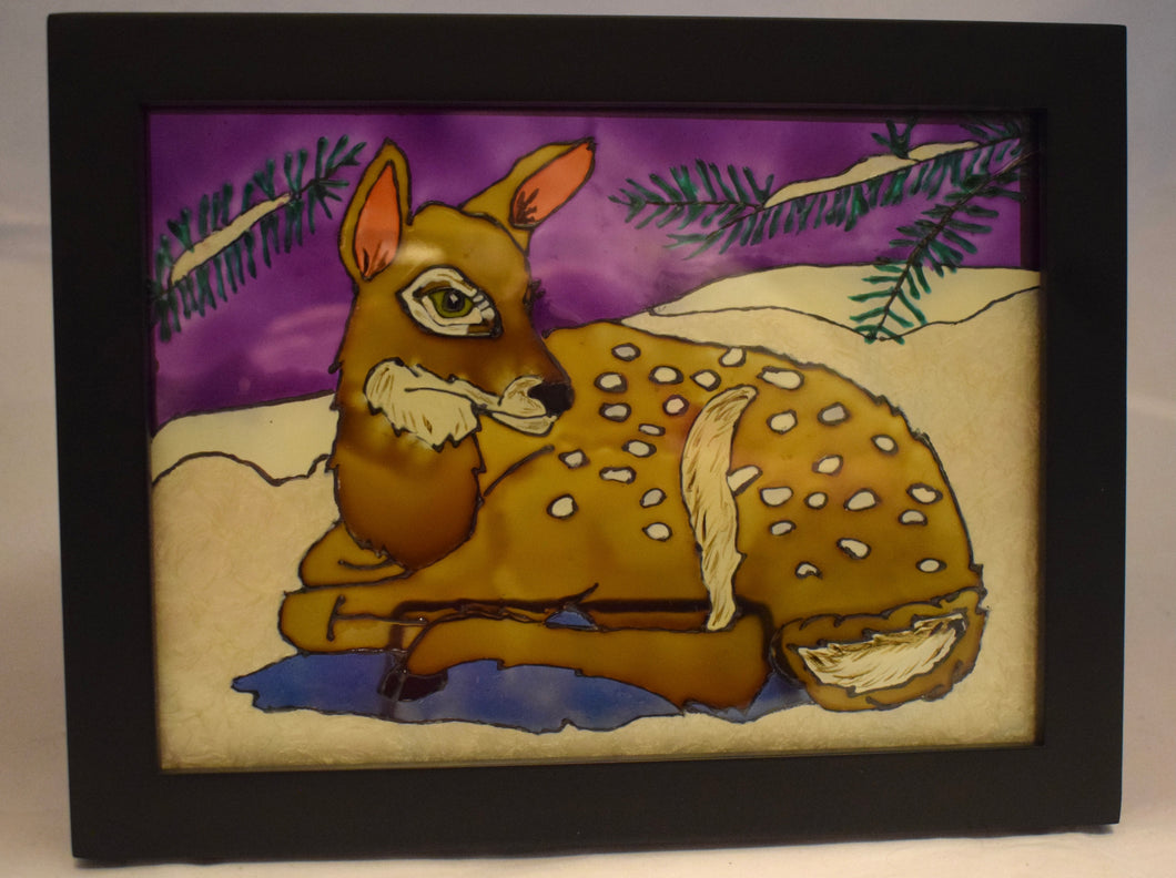Framed Glass Painting - Winter Fawn