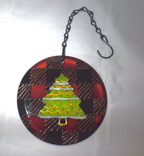 Load image into Gallery viewer, Large Painted Glass Suncatcher - Holiday Plaid Tree