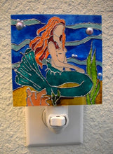 Load image into Gallery viewer, Painted Glass Nightlight - Twilight Mermaid (coral/wine hair)