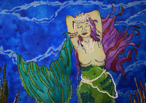 Large Glass Painting - Mermaid with Pearls