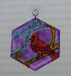 Small Painted Glass Suncatcher - Winter Cardinal