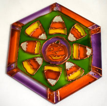 Load image into Gallery viewer, Small Painted Glass Suncatcher-Candy Corn Mandala