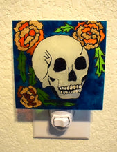 Load image into Gallery viewer, Painted Glass Nightlight - Skull and Marigolds