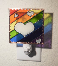 Load image into Gallery viewer, Painted Glass Nightlight - Rainbow Love (White Hearts)