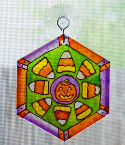 Small Painted Glass Suncatcher-Candy Corn Mandala