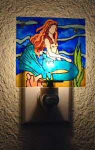 Painted Glass Nightlight - Twilight Mermaid (coral/wine hair)