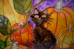 Large Glass Painting - In The Pumpkin Patch
