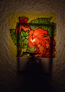 Painted Glass Nightlight - Red Roses